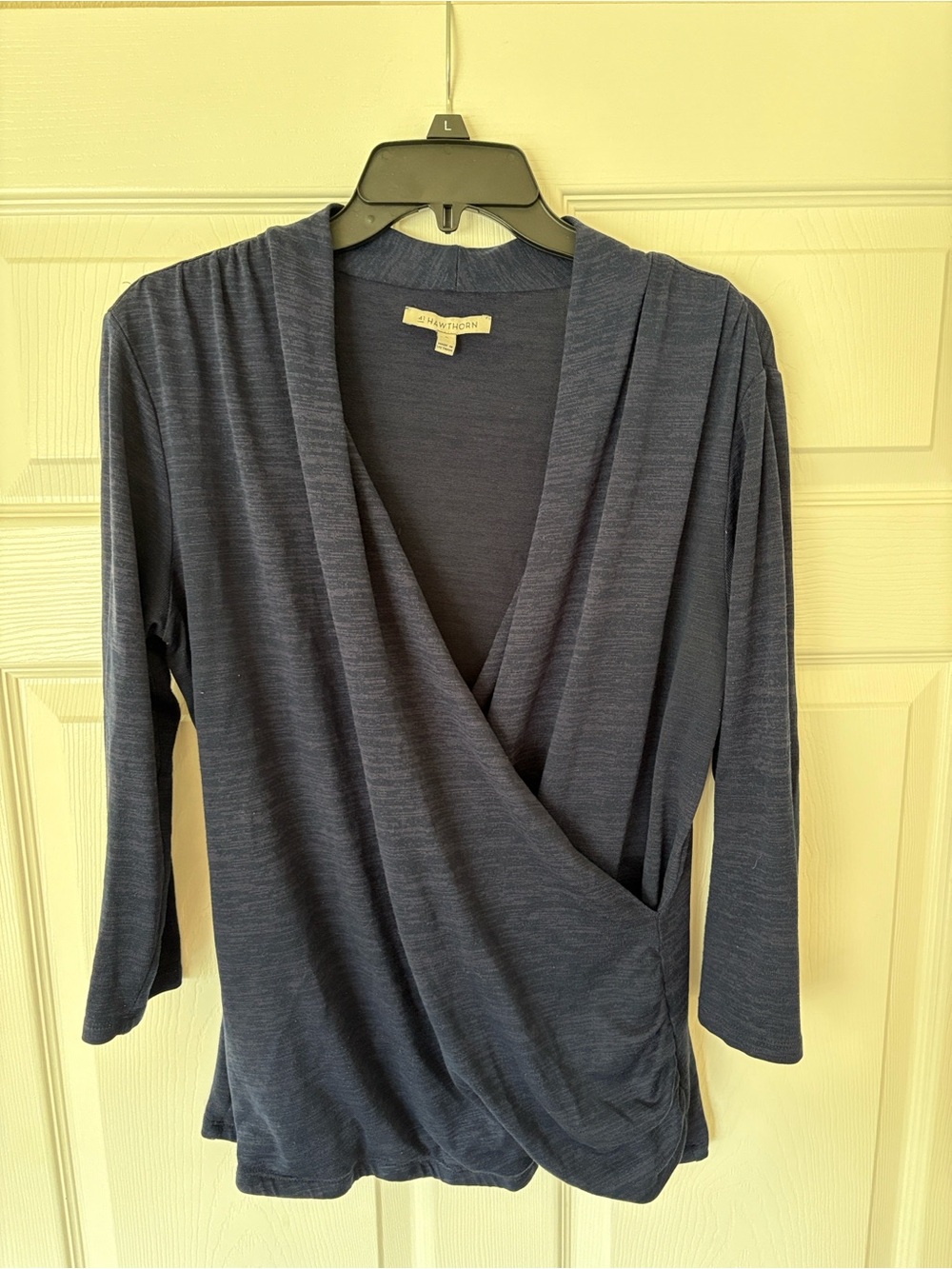 41 Hawthorn Navy Wrap-Front Long Sleeve Top
